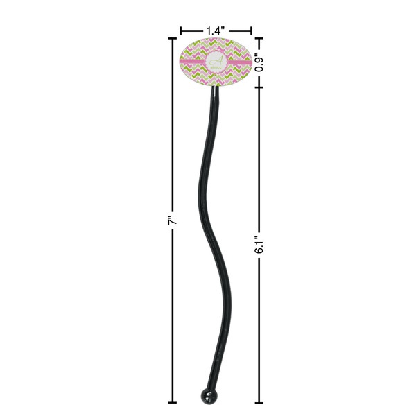 Pink & Green Geometric Black Plastic 7" Stir Stick - Oval - Dimensions