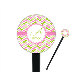 Pink & Green Geometric 7" Round Plastic Stir Sticks - Black - Single Sided (Personalized)