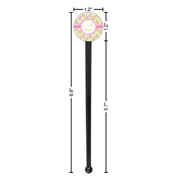 Pink & Green Geometric Black Plastic 7" Stir Stick - Round - Dimensions