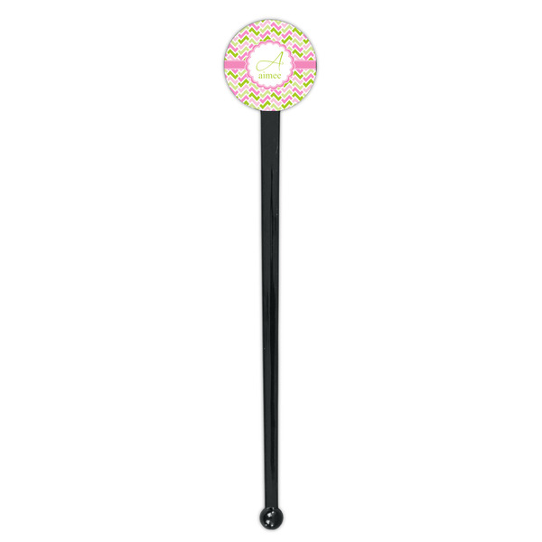 Pink & Green Geometric Black Plastic 7" Stir Stick - Round - Single Stick