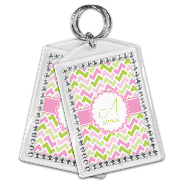 Pink & Green Geometric Bling Keychain - MAIN