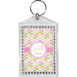 Pink & Green Geometric Bling Keychain (Personalized)