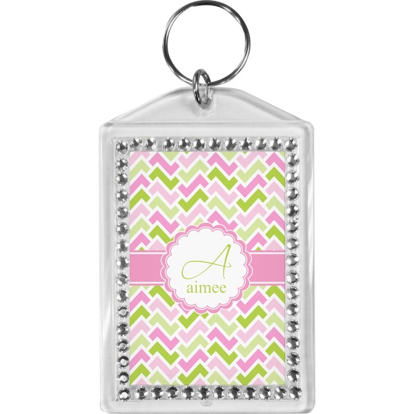 Custom Pink & Green Geometric Bling Keychain (Personalized)