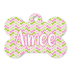 Pink & Green Geometric Bone Shaped Dog ID Tag (Personalized)