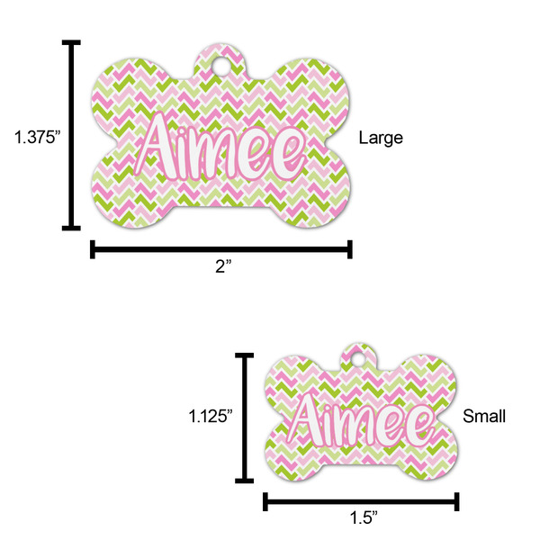 Pink & Green Geometric Bone Shaped Dog ID Tag - Large - Scale