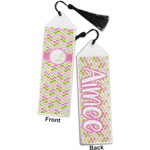 Pink & Green Geometric Bookmark with tassel - Front and Back