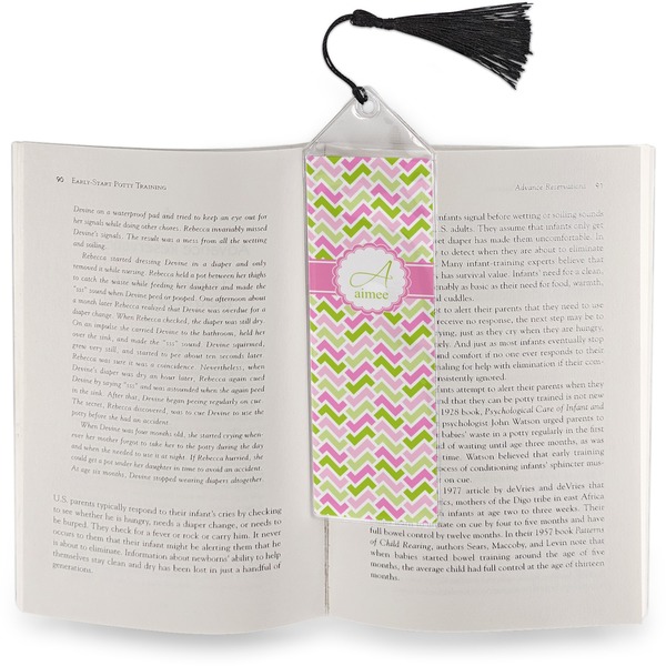 Pink & Green Geometric Bookmark with tassel - In book
