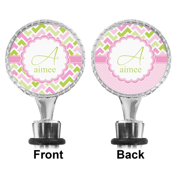 Pink & Green Geometric Bottle Stopper - Front and Back