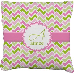 Pink & Green Geometric Faux-Linen Throw Pillow 16" (Personalized)