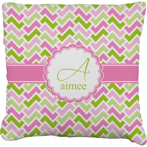 Custom Pink & Green Geometric Faux-Linen Throw Pillow 16" (Personalized)