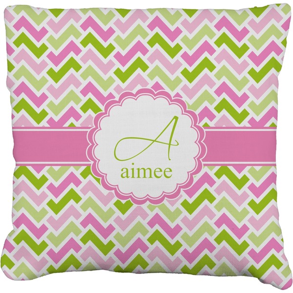 Custom Pink & Green Geometric Faux-Linen Throw Pillow 16" (Personalized)