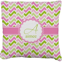 Pink & Green Geometric Faux-Linen Throw Pillow 18" (Personalized)