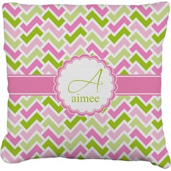 Pink & Green Geometric Faux-Linen Throw Pillow 20" (Personalized)