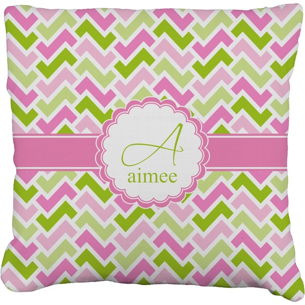 Custom Pink & Green Geometric Faux-Linen Throw Pillow 20" (Personalized)