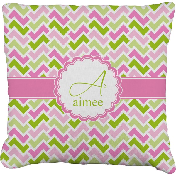 Custom Pink & Green Geometric Faux-Linen Throw Pillow 26" (Personalized)