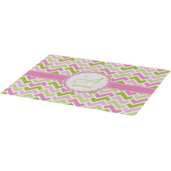 Pink & Green Geometric Burlap Placemat (Angle View)