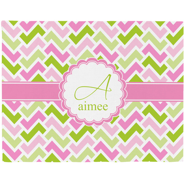 Custom Pink & Green Geometric Woven Fabric Placemat - Twill w/ Name and Initial