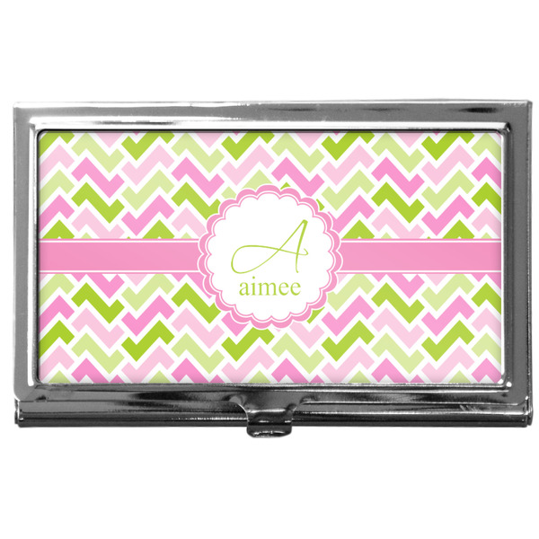Custom Pink & Green Geometric Business Card Case