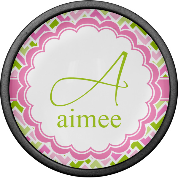 Pink & Green Geometric Cabinet Knob - Black - Front