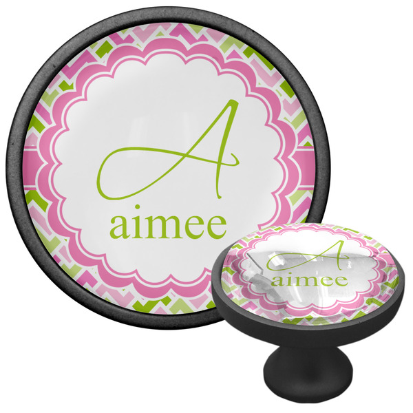 Pink & Green Geometric Cabinet Knob - Black - Multi Angle
