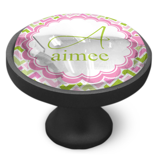 Pink & Green Geometric Cabinet Knob - Black - Side