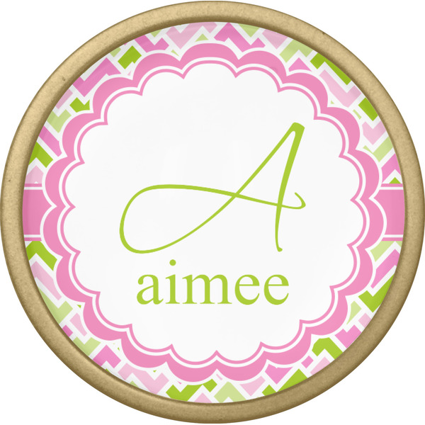 Pink & Green Geometric Cabinet Knob - Gold - Front