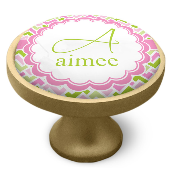 Pink & Green Geometric Cabinet Knob - Gold - Side