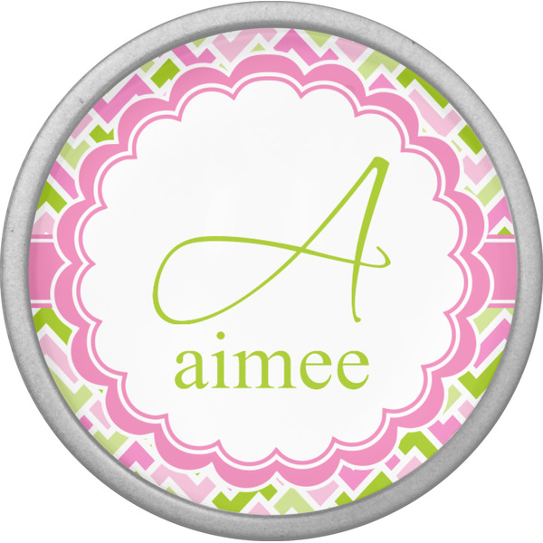 Pink & Green Geometric Cabinet Knob - Nickel - Front