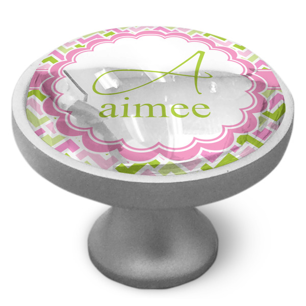 Pink & Green Geometric Cabinet Knob - Nickel - Side