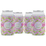 Pink & Green Geometric Can Cooler (12 oz) - Set of 4 w/ Name and Initial