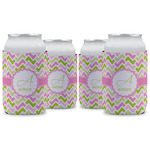 Pink & Green Geometric Can Cooler (12 oz) - Set of 4 w/ Name and Initial