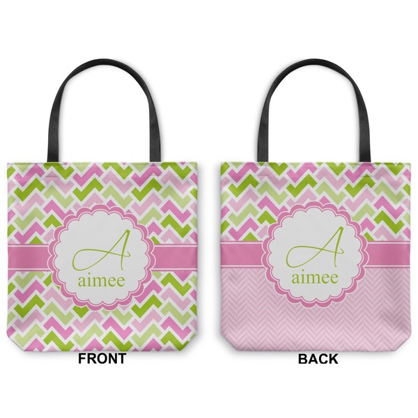 Pink & Green Geometric Canvas Tote - Front and Back