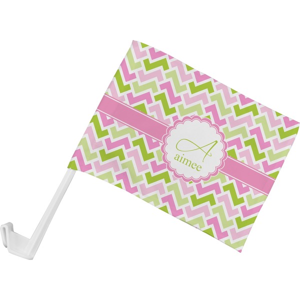 Custom Pink & Green Geometric Car Flag - Small w/ Name and Initial