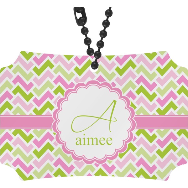 Custom Pink & Green Geometric Rear View Mirror Ornament (Personalized)