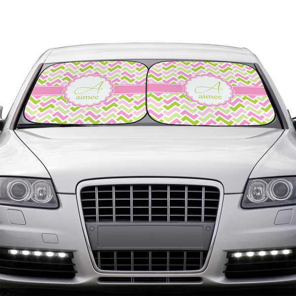 Pink & Green Geometric Car Sun Shades - IN CONTEXT