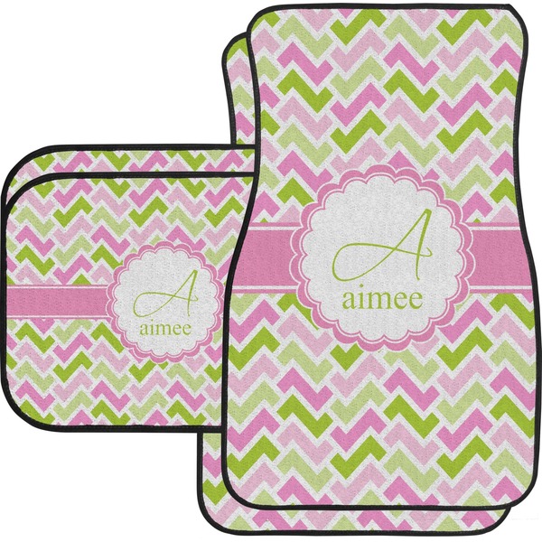 Custom Pink & Green Geometric Car Floor Mats Set - 2 Front & 2 Back (Personalized)
