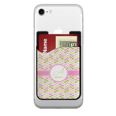 Custom Pink & Green Geometric 2-in-1 Cell Phone Credit Card Holder & Screen Cleaner (Personalized)