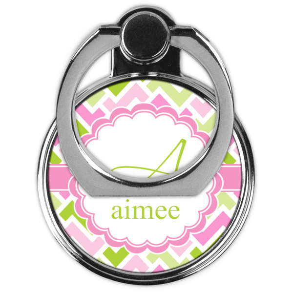 Pink & Green Geometric Cell Phone Ring Stand & Holder - Front (Collapsed)