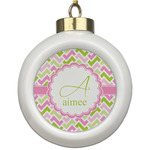 Pink & Green Geometric Ceramic Ball Ornament (Personalized)