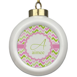 Pink & Green Geometric Ceramic Ball Ornament (Personalized)