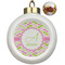 Pink & Green Geometric Ceramic Christmas Ornament - Poinsettias (Front View)