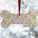 Pink & Green Geometric Ceramic Dog Ornament w/ Name and Initial