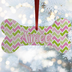 Pink & Green Geometric Ceramic Dog Ornament w/ Name and Initial