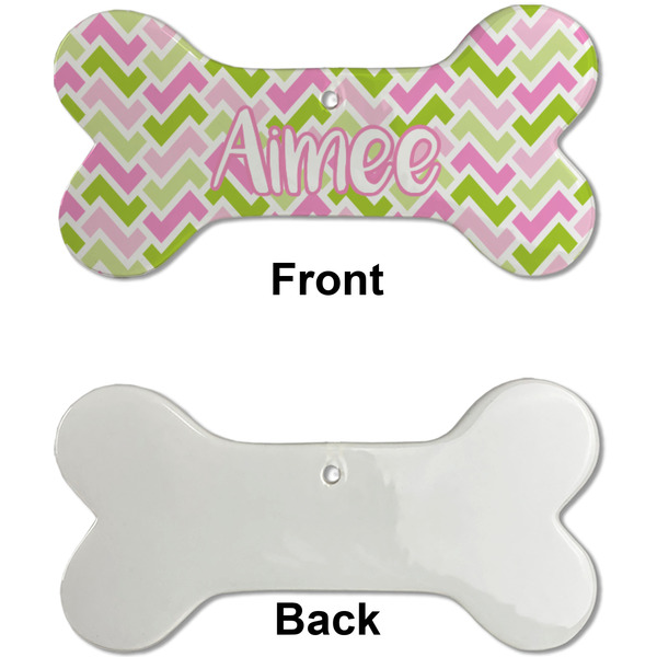 Pink & Green Geometric Ceramic Flat Ornament - Bone Front & Back Single Print (APPROVAL)