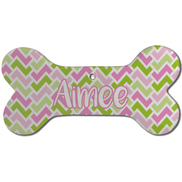 Pink & Green Geometric Ceramic Flat Ornament - Bone Front