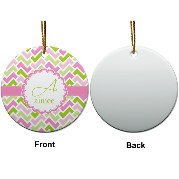 Pink & Green Geometric Ceramic Flat Ornament - Circle Front & Back (APPROVAL)