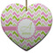 Pink & Green Geometric Ceramic Flat Ornament - Heart (Front)