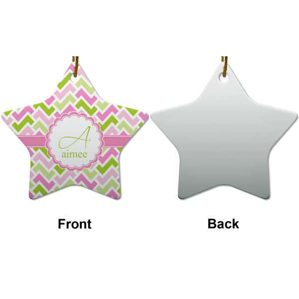 Pink & Green Geometric Ceramic Flat Ornament - Star Front & Back (APPROVAL)
