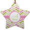 Pink & Green Geometric Star Ceramic Ornament w/ Name and Initial
