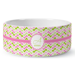 Pink & Green Geometric Ceramic Dog Bowl - Medium (Personalized)